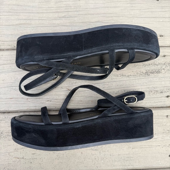 Stuart Weitzman Summerlift Flatform Sandals in black suede size 8.5 - Picture 10 of 14